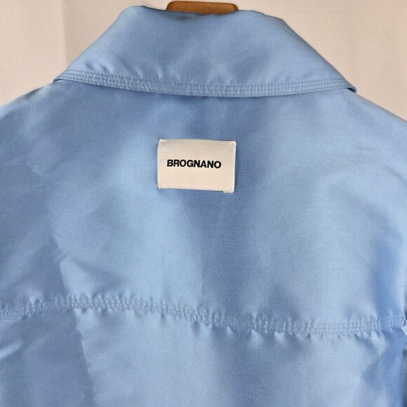 NWT Brognano Safari Jacket Sz S to XL Oversized Light Blue Satiny Designer Italy - Picture 5 of 14